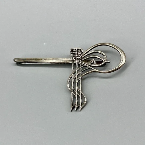 Vintage Turkish Ottoman Tie Clip Sultan Tughra Sterling Silver Suleiman Insignia - Picture 2 of 16